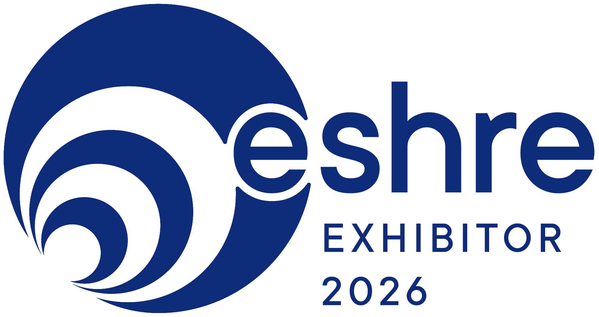 Official ESHRE 2026 Exhibitor badge logo in dark blue.